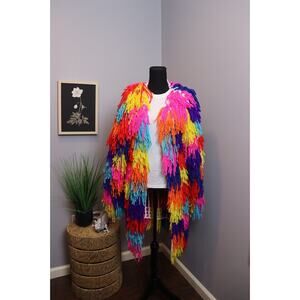 Vibrant Multicolor Fringe Cape